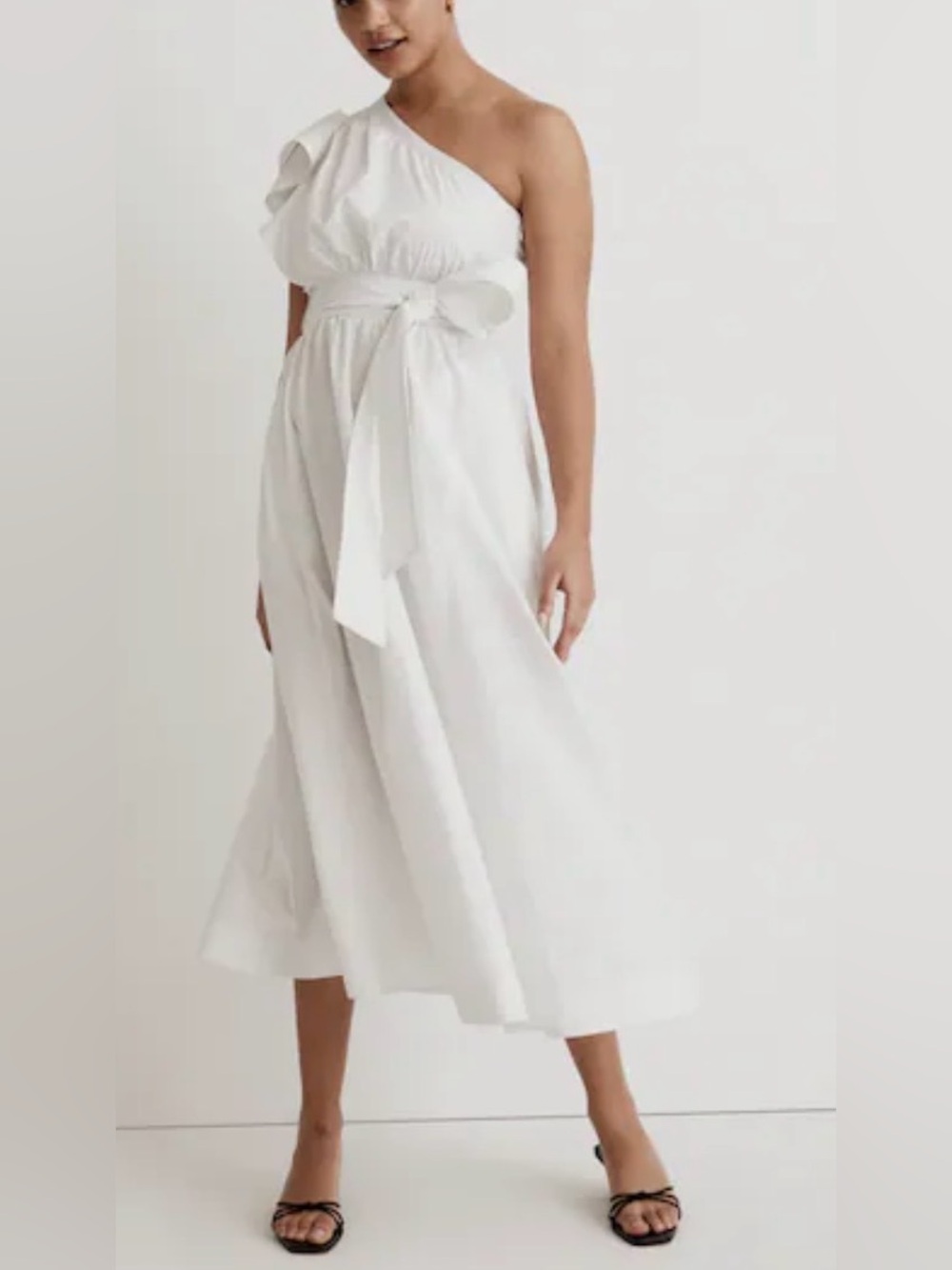 Madewell white Ruffled One-Shoulder Midi Dress lined size 0